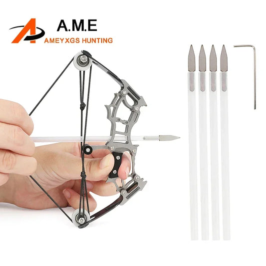 Archery Mini Compound Bow Arrow Set Range 10m Stainless Steel Small Pulley Bow Indoor Outdoor Entertainment Game Sports Shooting
