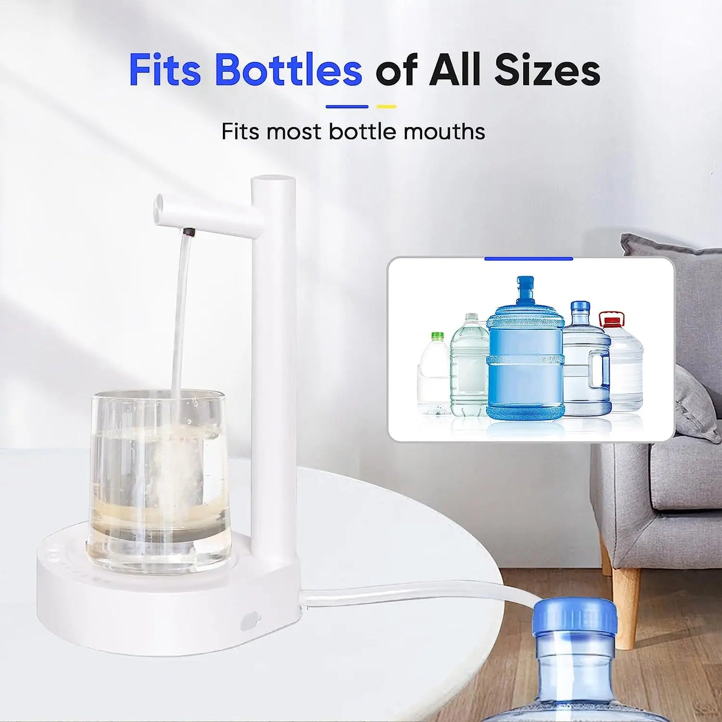 Desktop Water Bottle Dispenser Automatic Smart Electric Water Dispensers for 5 Gallon & Universal Bottles USB Charging 7 Levels
