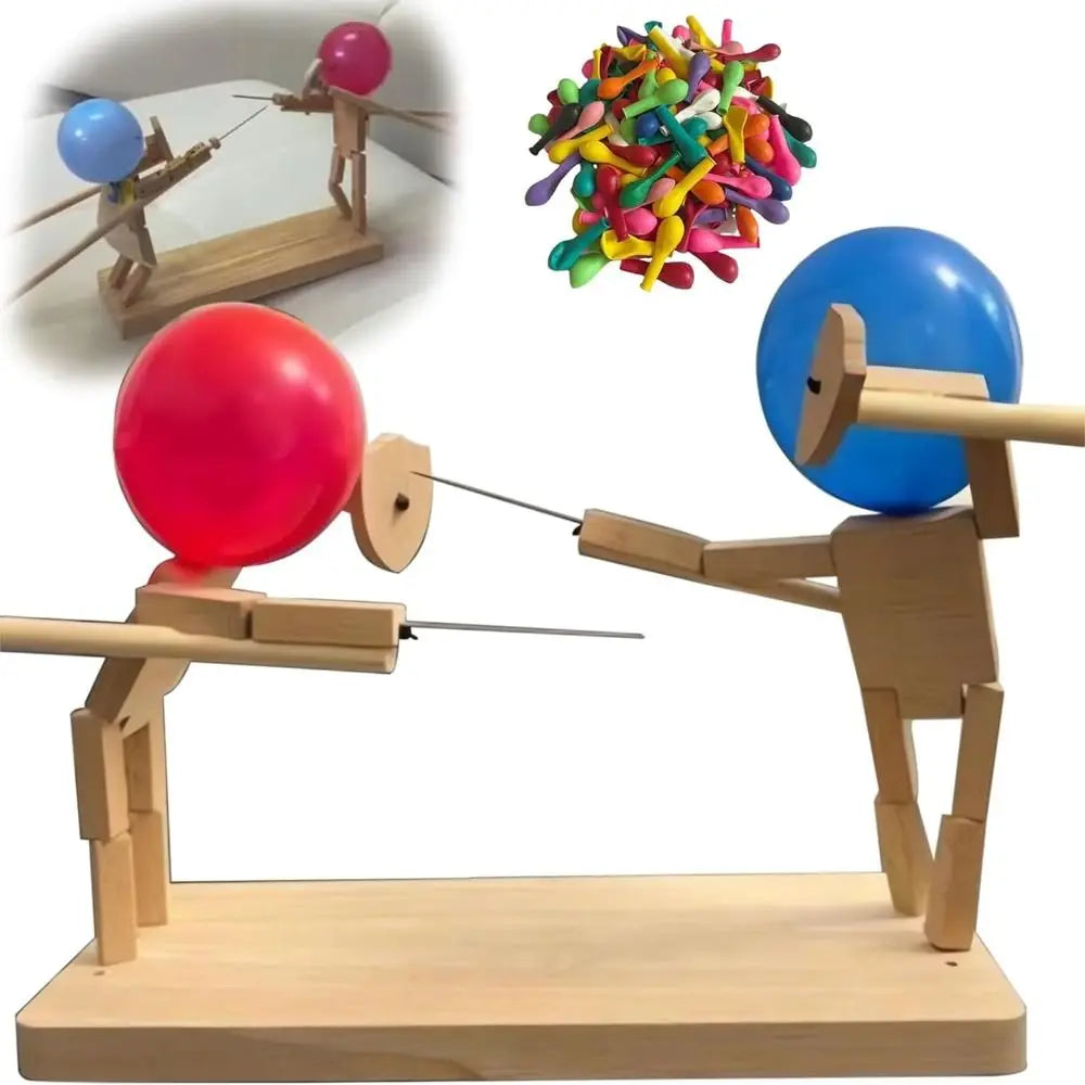 Balloon Bamboo Man Battle Wooden Bots Battle Game Two-Player Fast-Paced Balloon Battle Game with 20 Balloons for Adults